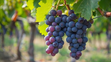 Ripe Purple Grapes Hanging on Vine