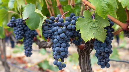 Ripe Purple Grapes Hanging on Vine