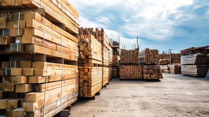 Unprocessed Timber Stacks in Lumberyard