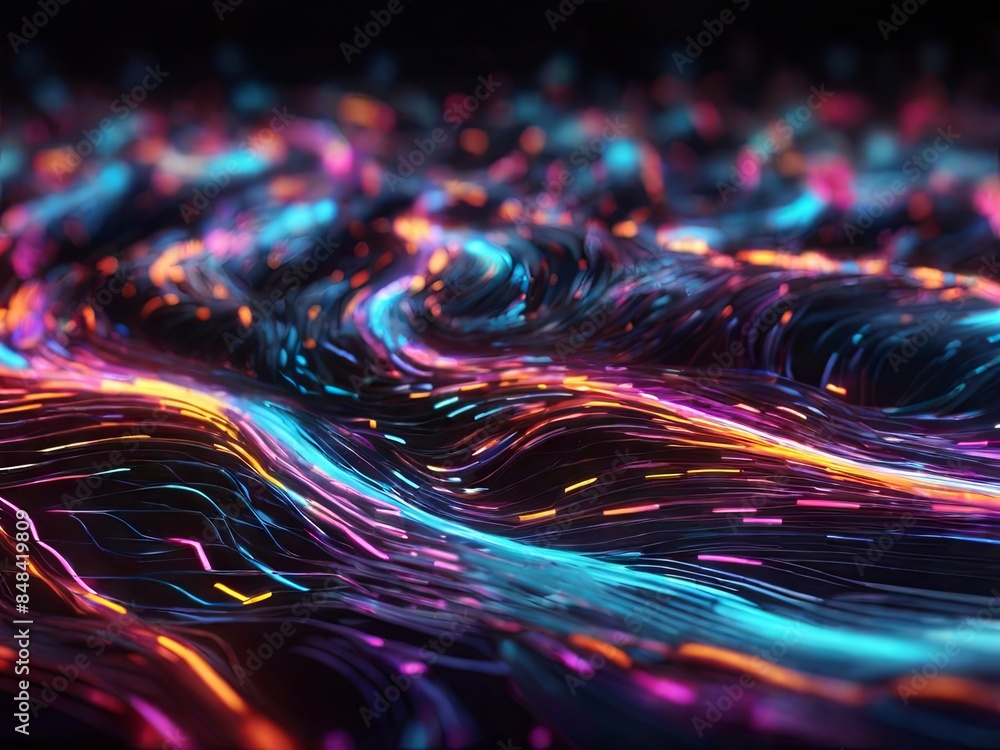 Aufkleber a close-up abstract image of colorful neon light waves flowing in a dark background