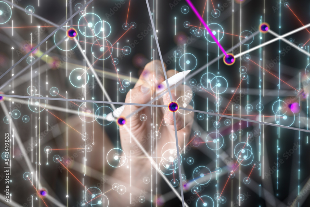 Poster neural network 3d illustration. big data and cybersecurity - 3d