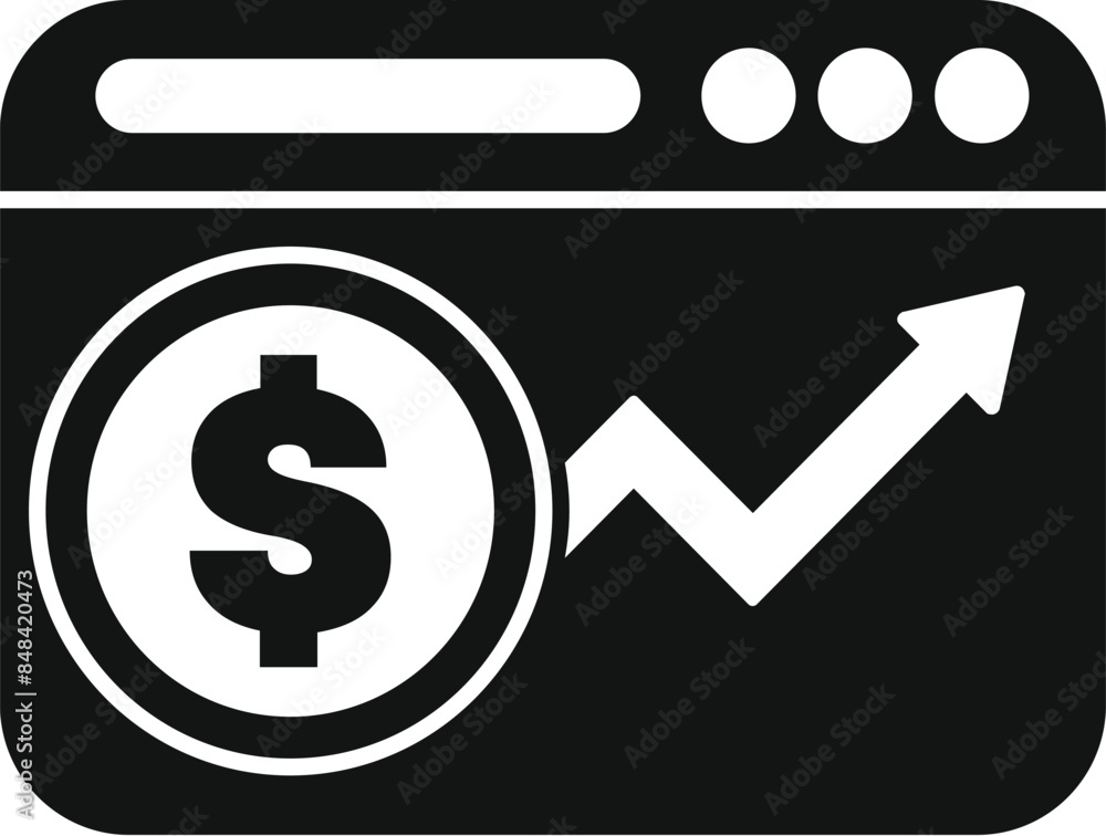 Poster black and white icon of a computer window with a dollar sign and a rising arrow showing online busin