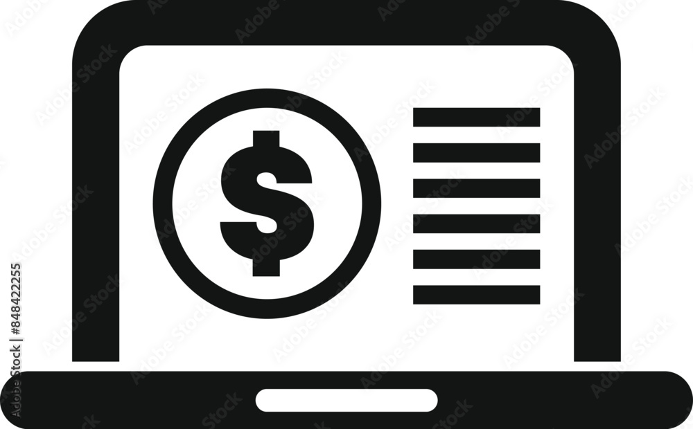 Poster simple icon of a laptop displaying an online payment system, ideal for representing online transacti