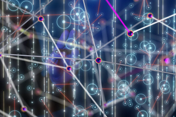 Neural network 3D illustration. Big data and cybersecurity - 3d