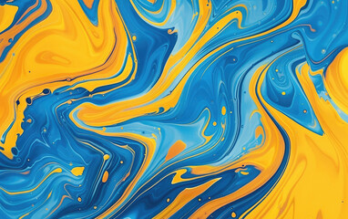 Fototapeta premium Blue and yellow paint mixing background. Created with Ai
