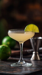 Daiquiri yellow cocktail in glass, refreshing alcohol drink