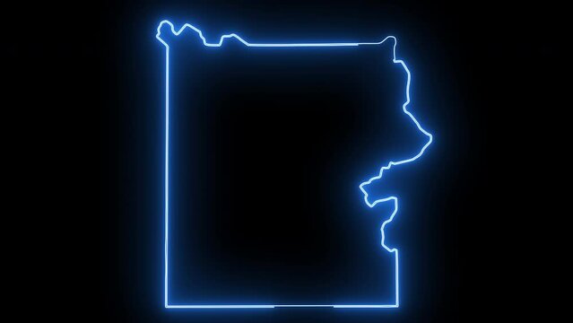 map of Yellowstone National Park in Wyoming with a blue glowing neon effect