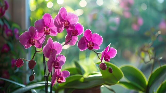 Propagating Phalaenopsis Orchid Cultivating Baby Orchids on Mother Plant s Stem in a Pot on Window Sill