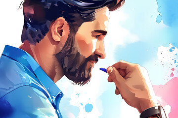 Illustration of father, kid memories for fathers day themed template, watercolor splash style background wallpaper 