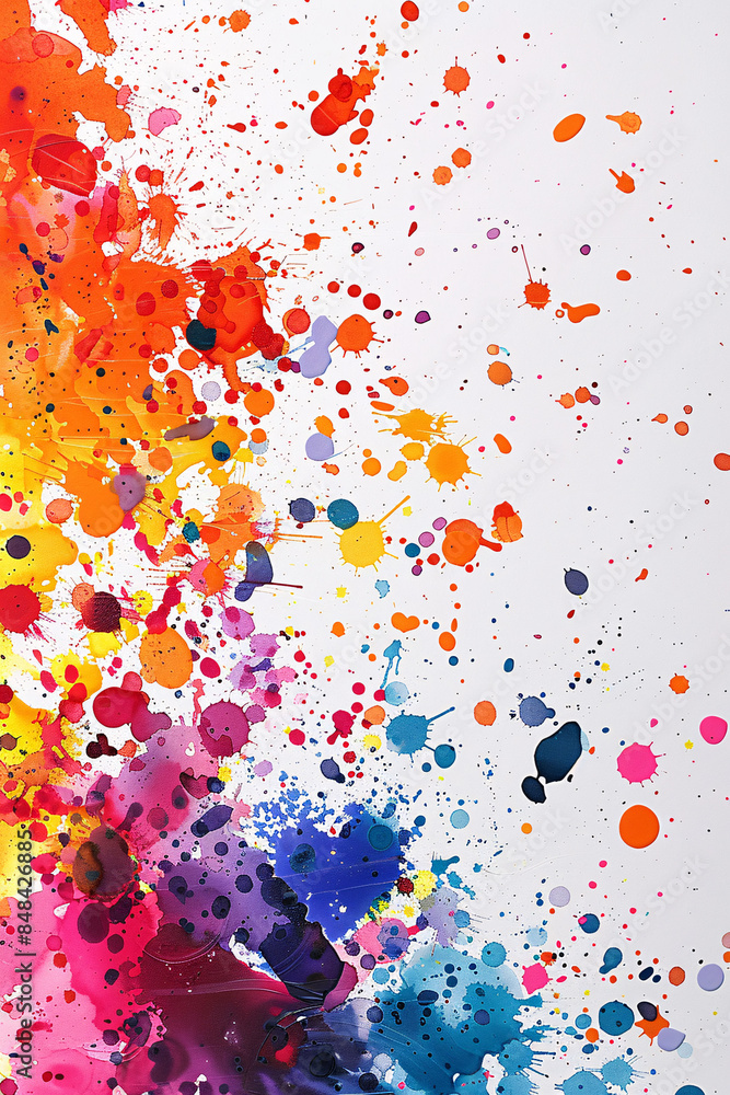 Aufkleber a vibrant and dynamic paint splatter artwork with various colors splashed across a white background