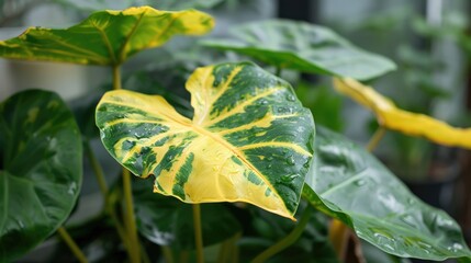 Obraz premium Green and Yellow Splash Colocasia Esculenta Plant An Overview