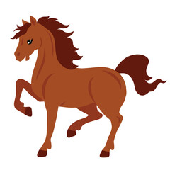 Beautiful brown  horse  flat vector cartoon illustration