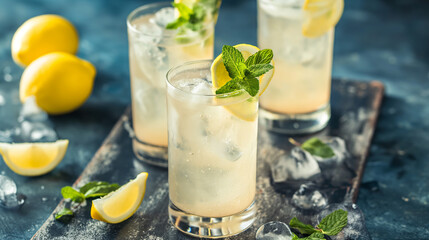 Elderflower Collins cocktail in glass, refreshing alcohol drink