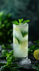Fototapeta premium Elderflower Collins cocktail in glass, refreshing alcohol drink
