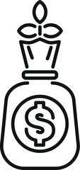 Simple line icon of a bag of money with a plant growing out of it, representing financial growth