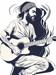 a with a beard and guitar playing