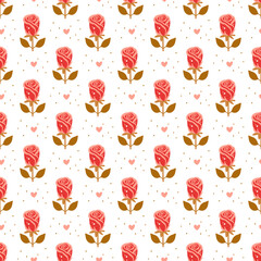 Shabby Chic Rose Flower Seamless Vector Pattern, Pink Floral Background on White.