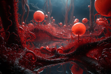An eerie and mystical 3D render featuring glowing red orbs amongst organic tentacle-like structures