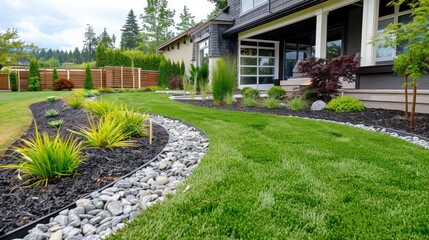 Fototapeta premium Installing Grass for Fresh Yard by a Professional Landscape Gardener
