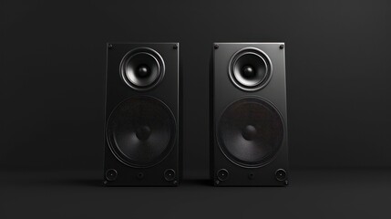 Pair Of Black Loud Speakers Isolated on black background. Generative AI