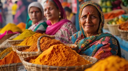 women at a spice market in