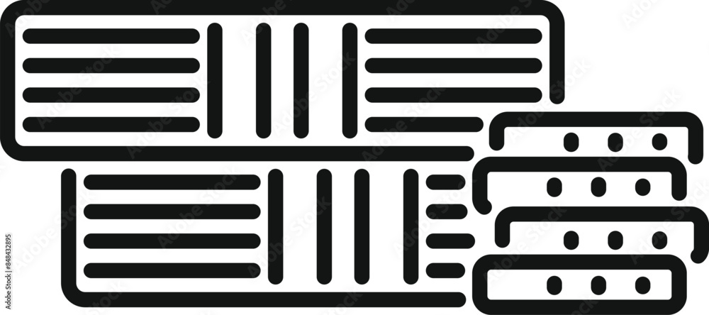 Poster line art icon of a data center server rack storing digital information