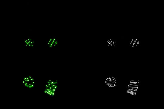 Punctuation marks made of many thin transparent tubes with green neon light lines inside with clipping mask, 3d rendering
