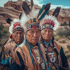 Fototapeta premium three native american men in traditional clothing
