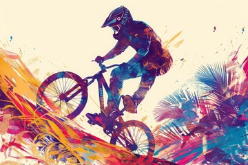 Abstract colorful illustration of cyclist. Ai generative art