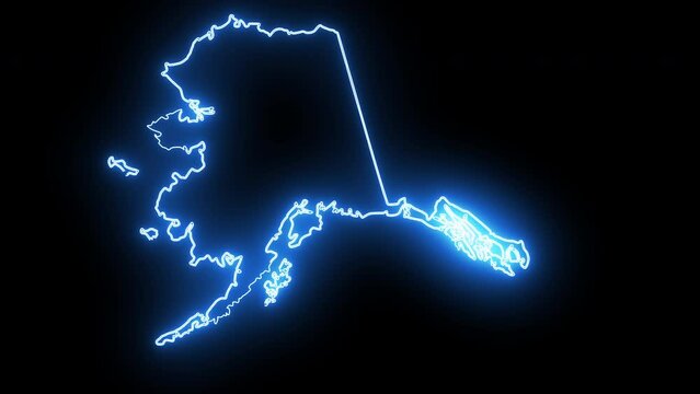 map of the state of Alaska in the united states with a blue glowing neon effect