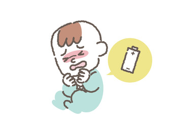 乾電池を誤飲してしまった赤ちゃんのイラスト