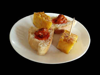 Spanish omelet and bread with susage appetizer (Tapa)