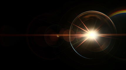 Lense flare overlay on black background design element