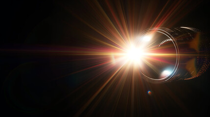 Lense flare overlay on black background design element stock photo