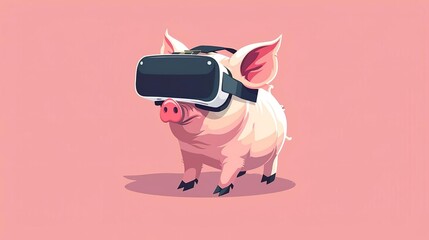 Obraz premium Minimalist on Fashion photography studio style, Fashionable horse wearing VR headsets. isolated on soft plain pastel solid background