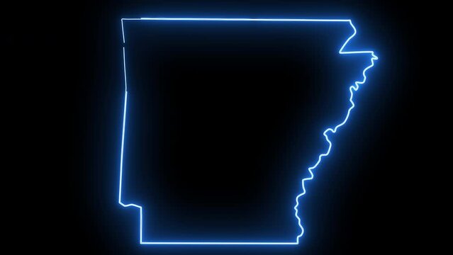 map of the state of Arkansas in the united states with a blue glowing neon effect