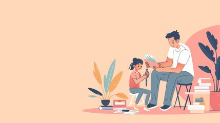 Father and daughter bonding while crafting together.