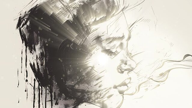 Stress eminating from sketch of persons face like sunrays mental health animation video.