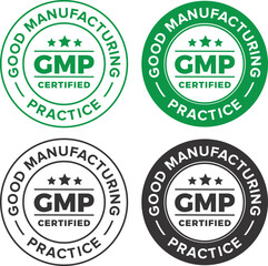 GMP (Good Manufacturing Practice) certified round stamp on white background - Vector