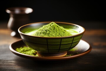 Japanese matcha green tea. Japanese matcha green powdered tea served in matcha bowl