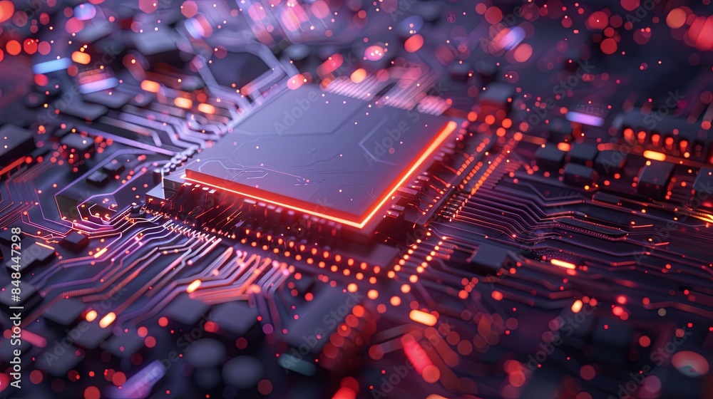 Poster A close-up image of a modern microprocessor, showcasing its intricate design and the digital data streams flowing through it. Generative AI