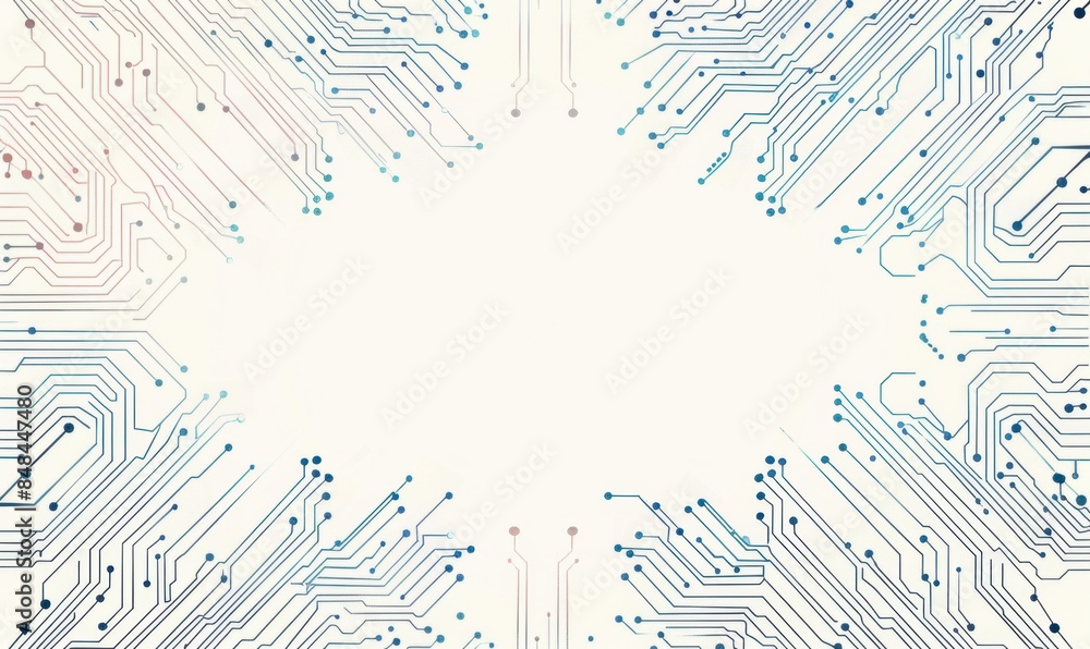 Poster a pattern of circuit board lines forming an intricate design with empty white space in the center fo