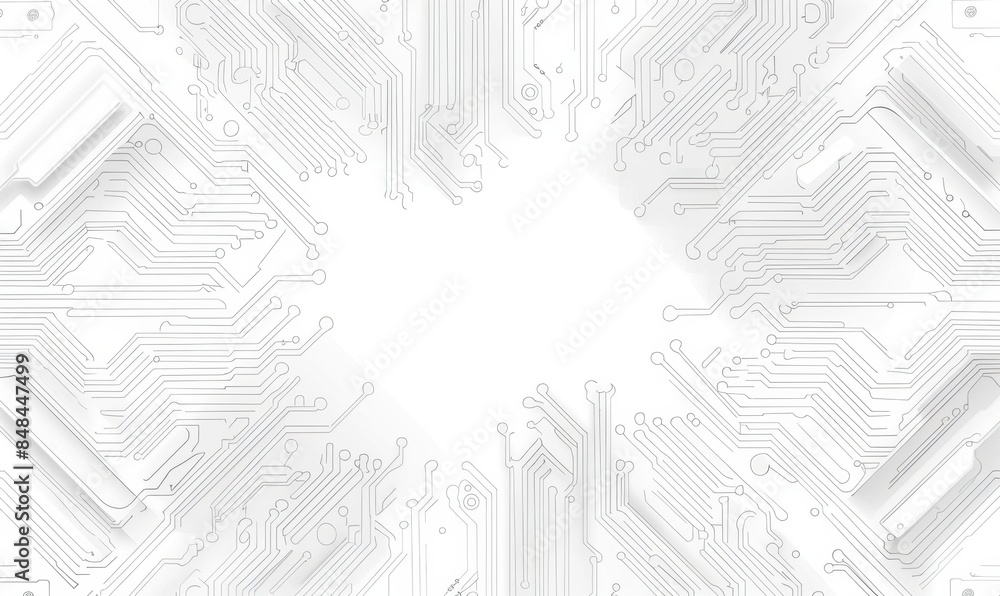 Poster circuit board pattern background with empty white space in the center generative ai