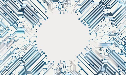 Circuit board pattern with white empty space in the center White background Digital art style with circuit lines and chips on a clean white backdrop Generative AI