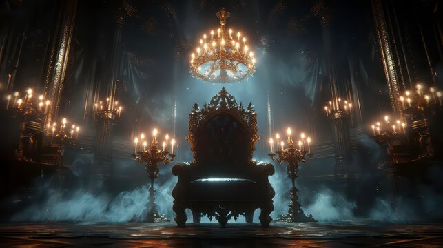 Royal throne. dark Gothic throne, front view, evil and luxury, Halloween scene background. Generative AI