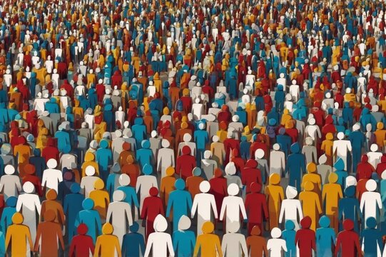 An Aerial View of a Densely Packed, Colorful Crowd Representing the Magnitude and Diversity of the Global Population