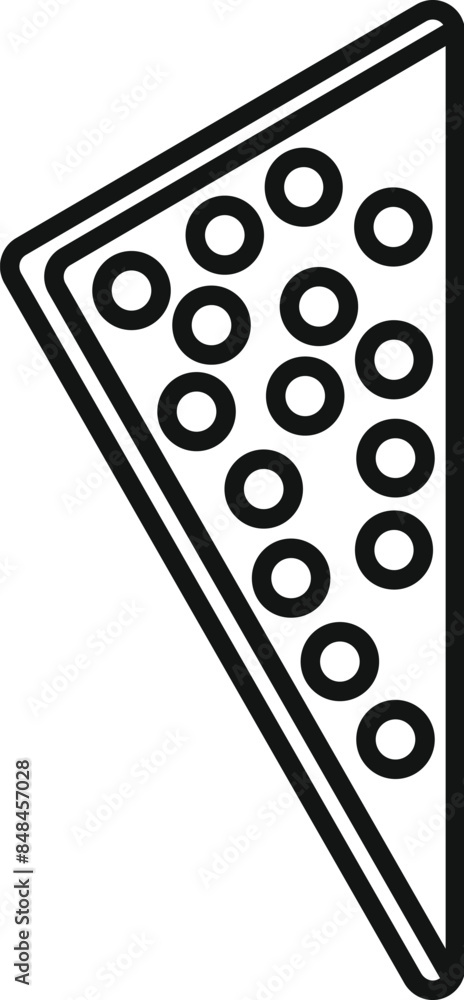 Poster simple line drawing representing a pizza slice with pepperoni topping