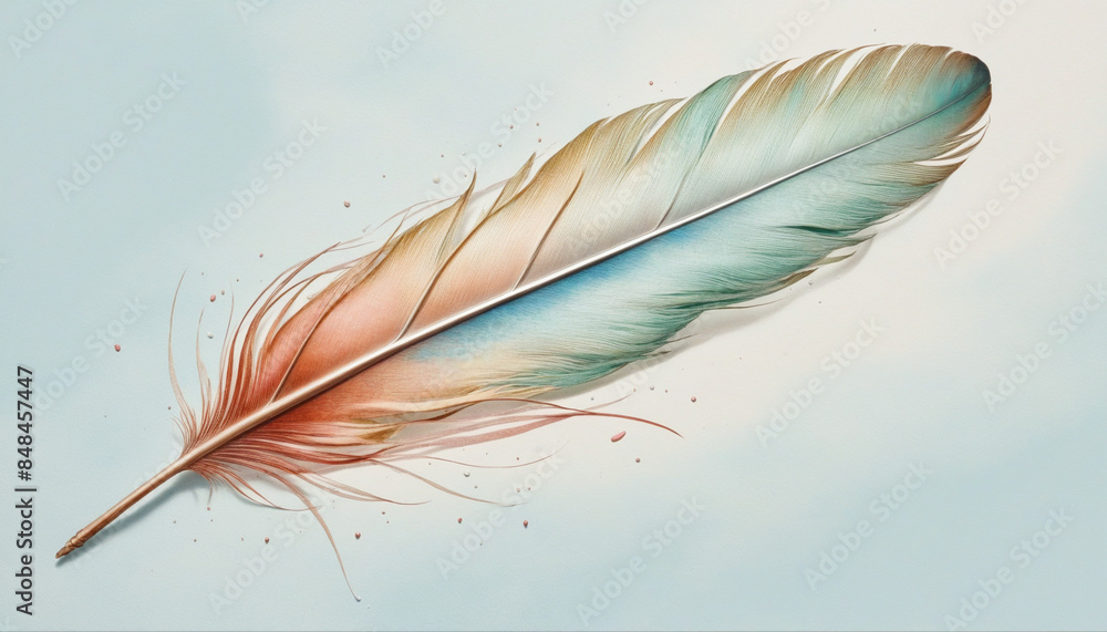 Poster abstract watercolor feather design created by generative ai with negative space and soft pastel tone