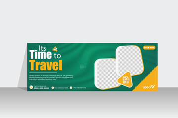 Travel facebook cover or social media web banner vector design template with  tourism, colours, cover, discount, graphic, header, image, layout, package, page, photo, place,