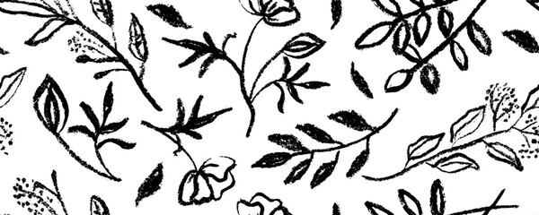 Vector seamless pattern brush flower . Hand drawn botanical ink illustration with floral motif. Camomile or daisy painted by brush. Hand drawn painting for your fabric, wrapping paper, wallpaper desig © Vitalii